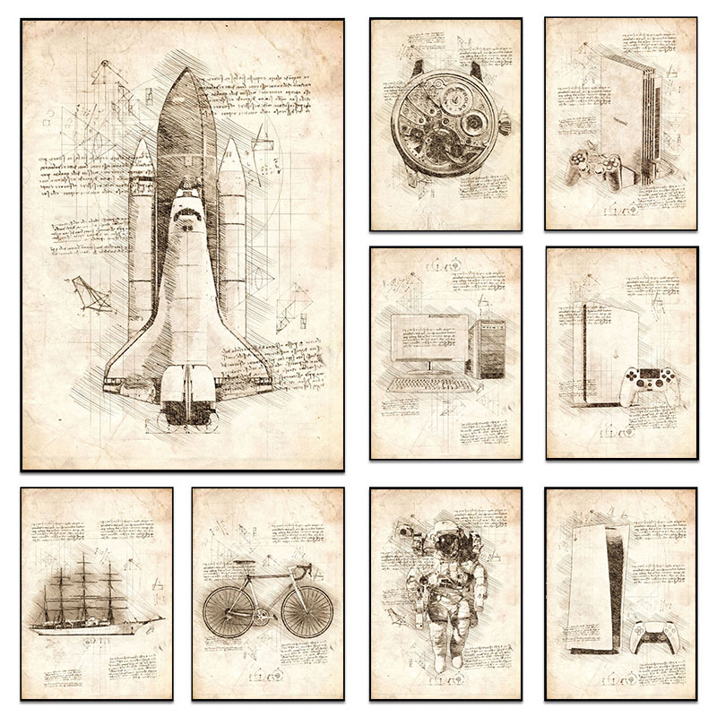 Star Map Poster - Vintage Abstract Da Vinci ispirato schizzi