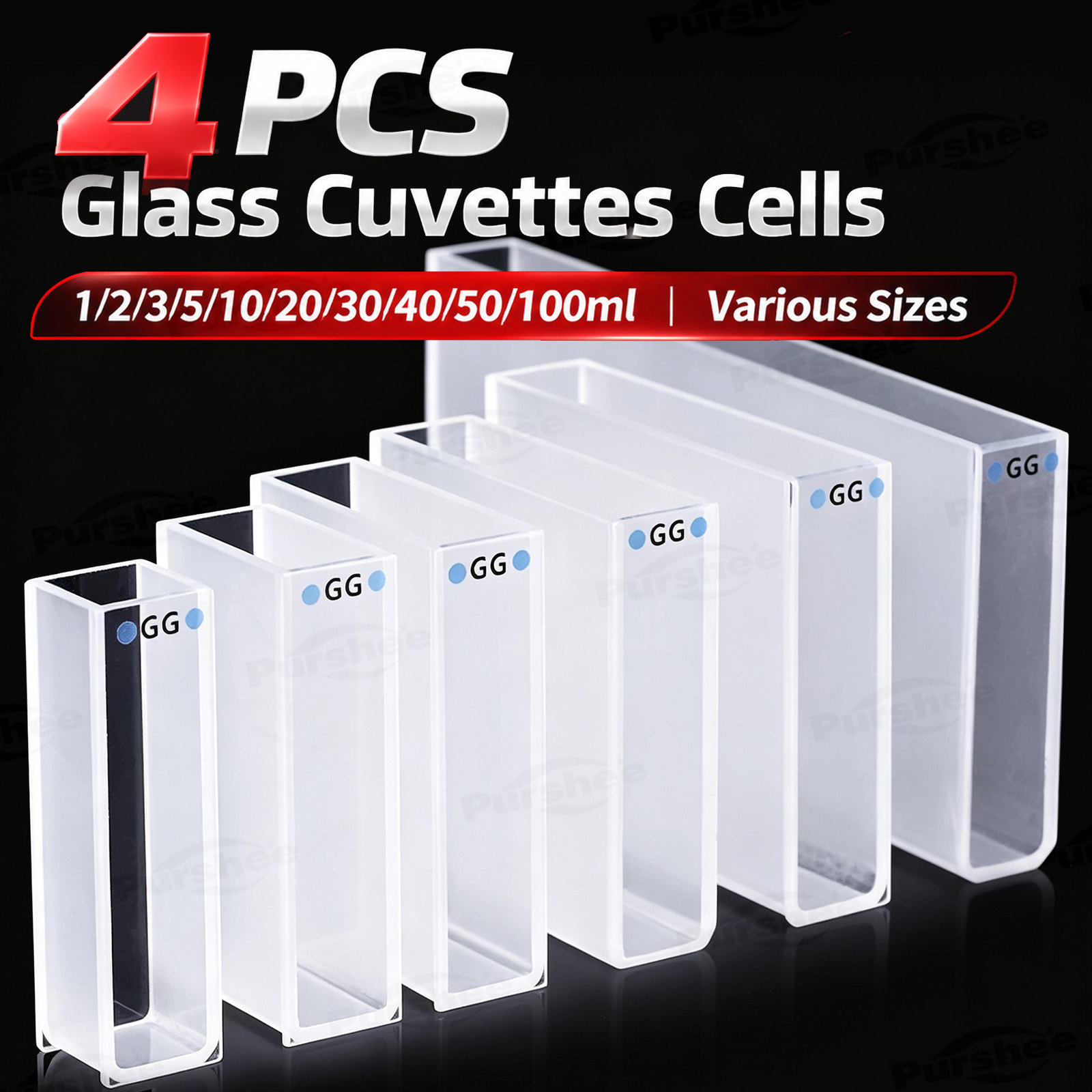 Science Kit - 4 Cuvette in Vetro 1/2/3/5/10/20/30/40/50/100ml Varie